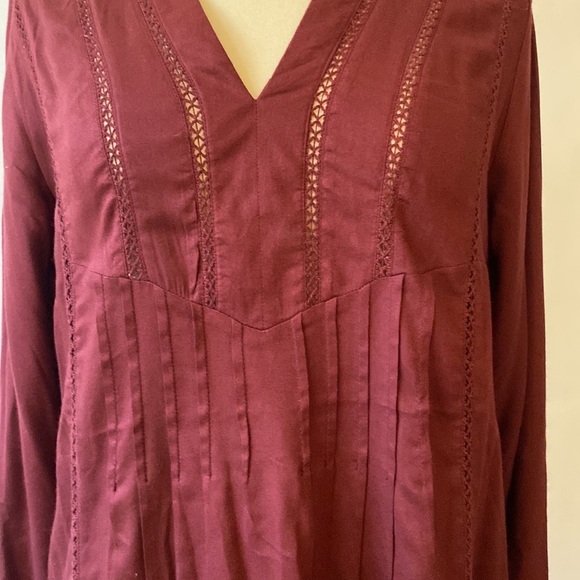 World Market Tiered Eyelet Dress Burgundy M #342 - Picture 6 of 13